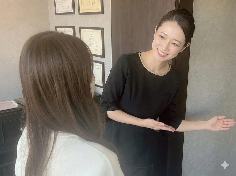 スタッフがお客様を個室へご案内している様子