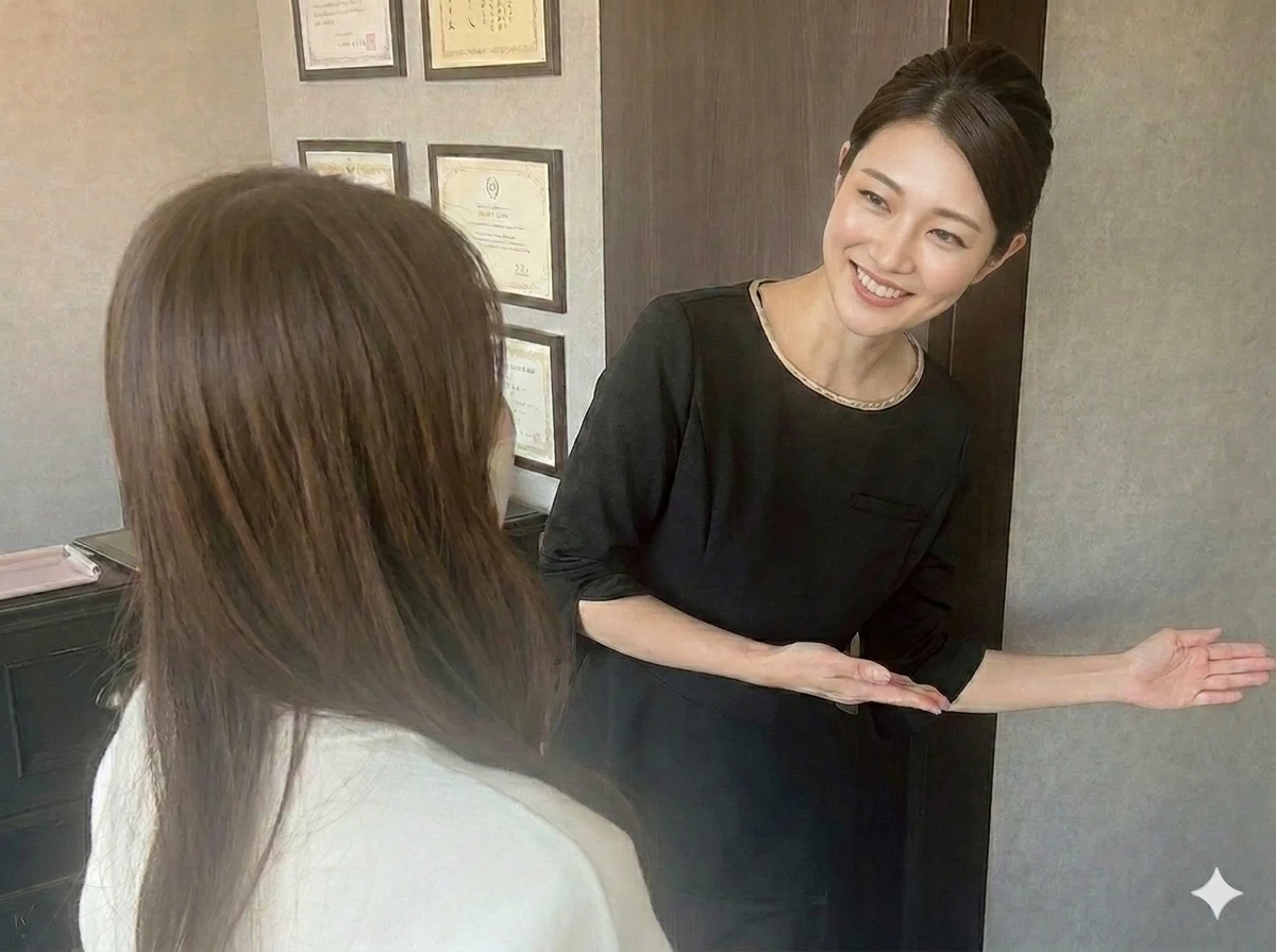 スタッフがお客様を個室へご案内している様子